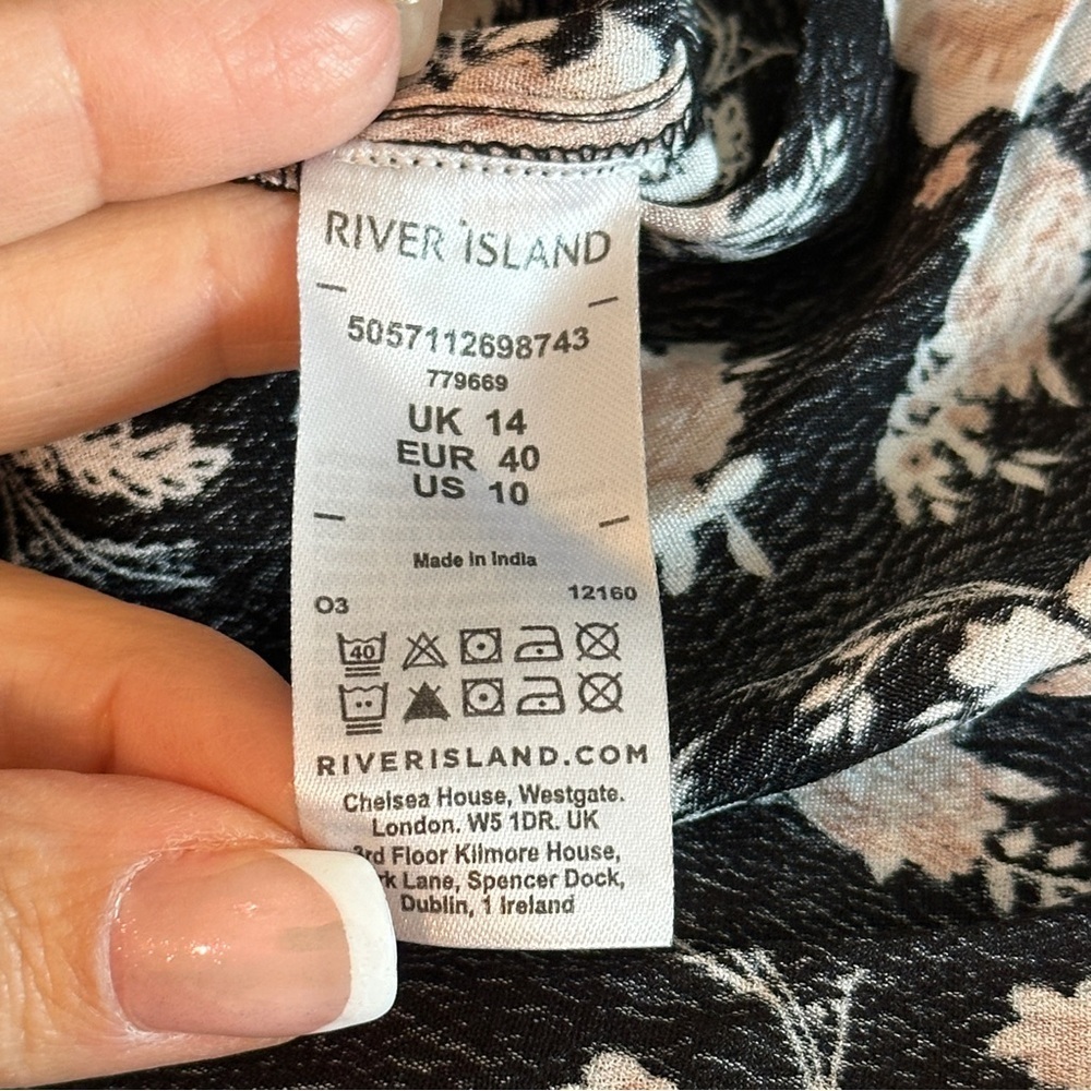 River Island Black Floral Puff Sleeve Maxi Dress,Square Neck Cottagecore Size 10 - Picture 16 of 16